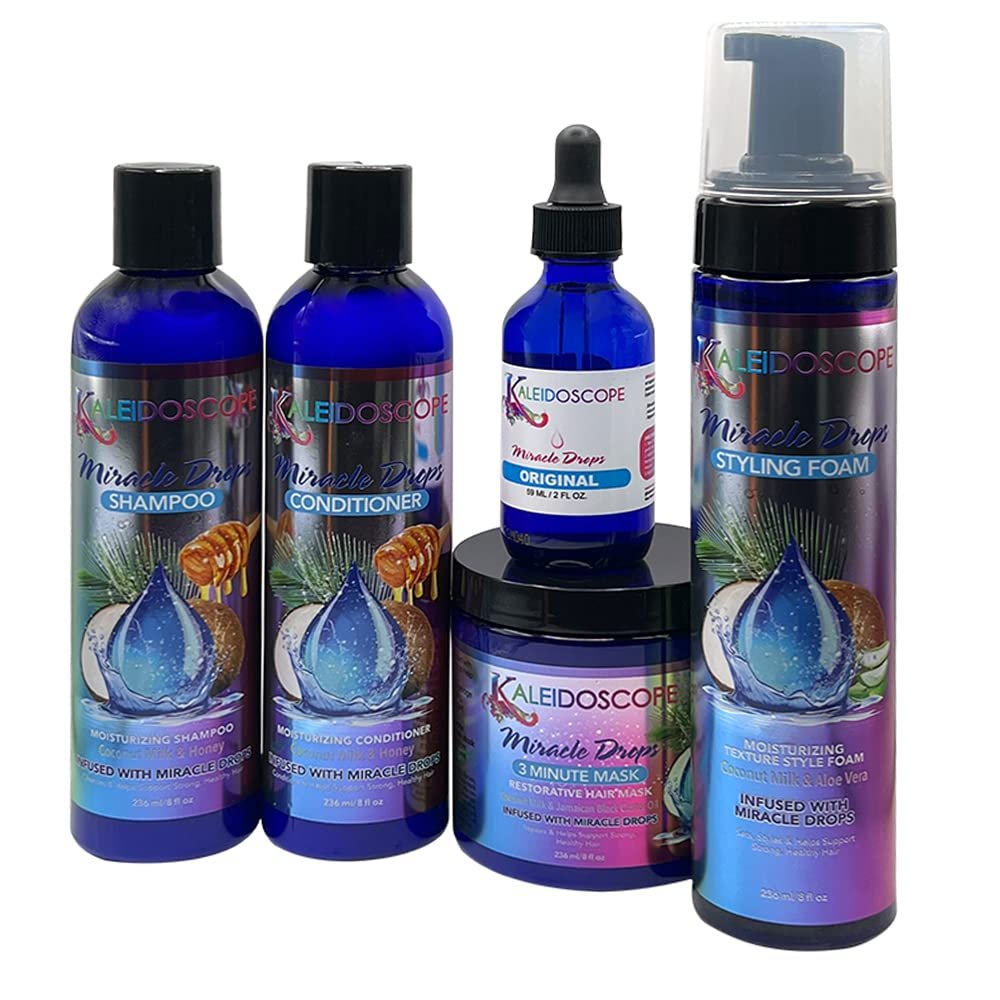 NinthAvenue Basics - Miracle Drops Collection Coconut Shampoo, Conditioner, Mask, Foam, Original Drops - Wavy, Curly, Coily Hair - Organic, No Parabens, Sulfates, Petrolatum, Mineral Oil - 5 Pcs Set