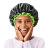 mikimini Black Small Shower Cap for Child 1 Pack, Double Layers Waterproof Bathing Hair Cap with Reusable Soft Comfortable PEVA Lining, Cute, non-fading & Stretchy Shower Hat view 1