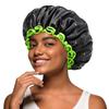 mikimini Black Shower Cap for Women, Men & Girls, 1 Pack, Reusable Double Layers Waterproof Bathing Shower Hat with Soft Comfortable PEVA Lining, Non-fading, Stretchy Shower Cap view 1