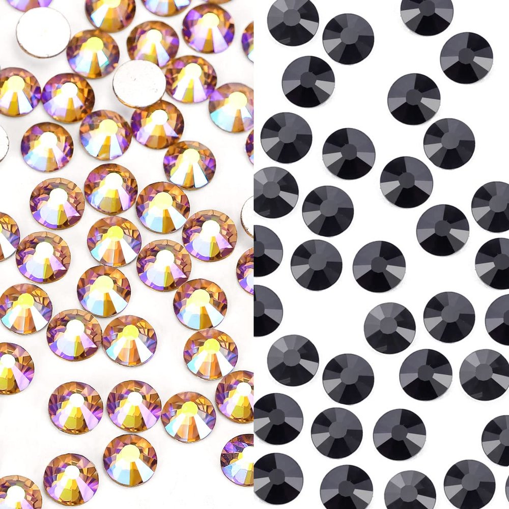 1440Pcs Crystal Rhinestones for Nail Face Makeup Art Crafts Clothes Decoration -(SS8,2.4mm, Topaz Ab and SS8,2.4mm,Black)