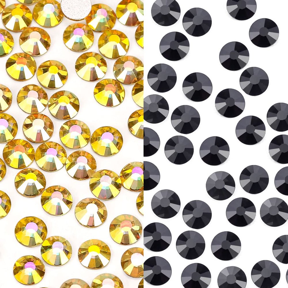 1440Pcs Crystal Rhinestones for Nail Face Makeup Art Crafts Clothes Decoration -(SS8,2.4mm, Metallic Sunshine and SS8,2.4mm,Black)
