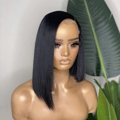 Anlimer Asymmetrical Side Part Blunt Cut 13x4 Lace Front Wig Human Hair Bob Wigs Glueless Pre Plucked With Baby Hair Lace Closure Bob Remy Hair Wig for Black Women Silk Base Lace Frontal Wig Natural Color (8, 4x4 Silk Base Lace Wig 180 Density)