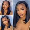 Anlimer Asymmetrical Side Part Blunt Cut 13x4 Lace Front Wig Human Hair Bob Wigs Glueless Pre Plucked With Baby Hair Lace Closure Bob Remy Hair Wig for Black Women Silk Base Lace Frontal Wig Natural Color (8, 4x4 Silk Base Lace Wig 180 Density) view 4