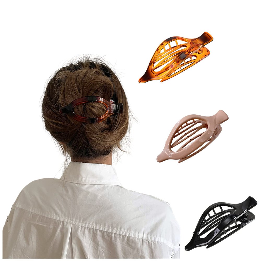3 Pcs Simple French Style Hair Claw Clip Duckbill for Women Girls Plastic Ponytail Clamp Barrettes Hairpins (Pink)