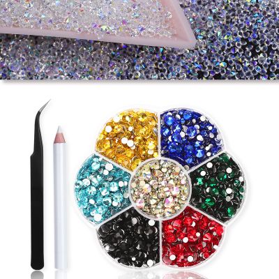 8000Pcs Ultra Mini 1.2mm Nail Rhinestones Sand Nail Micro Diamond AB+Flatback Rhinestones 3150Pcs, Nail Gems Gemstones Crystals Jewels 7 Colors