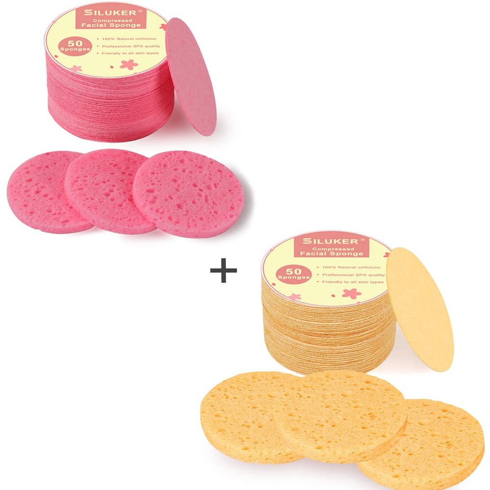 50-Count Compressed Facial Sponges (Pink) Bundle with 50-Count Compressed Face Sponges (Yellow)