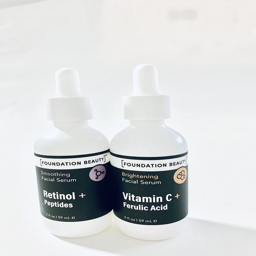 Bundle of Foundation Beauty Smoothing Retinol + Peptides & Brightening Vitamin C + Ferulic Acid Facial Serum, 2 items, 2FL Oz each, No box