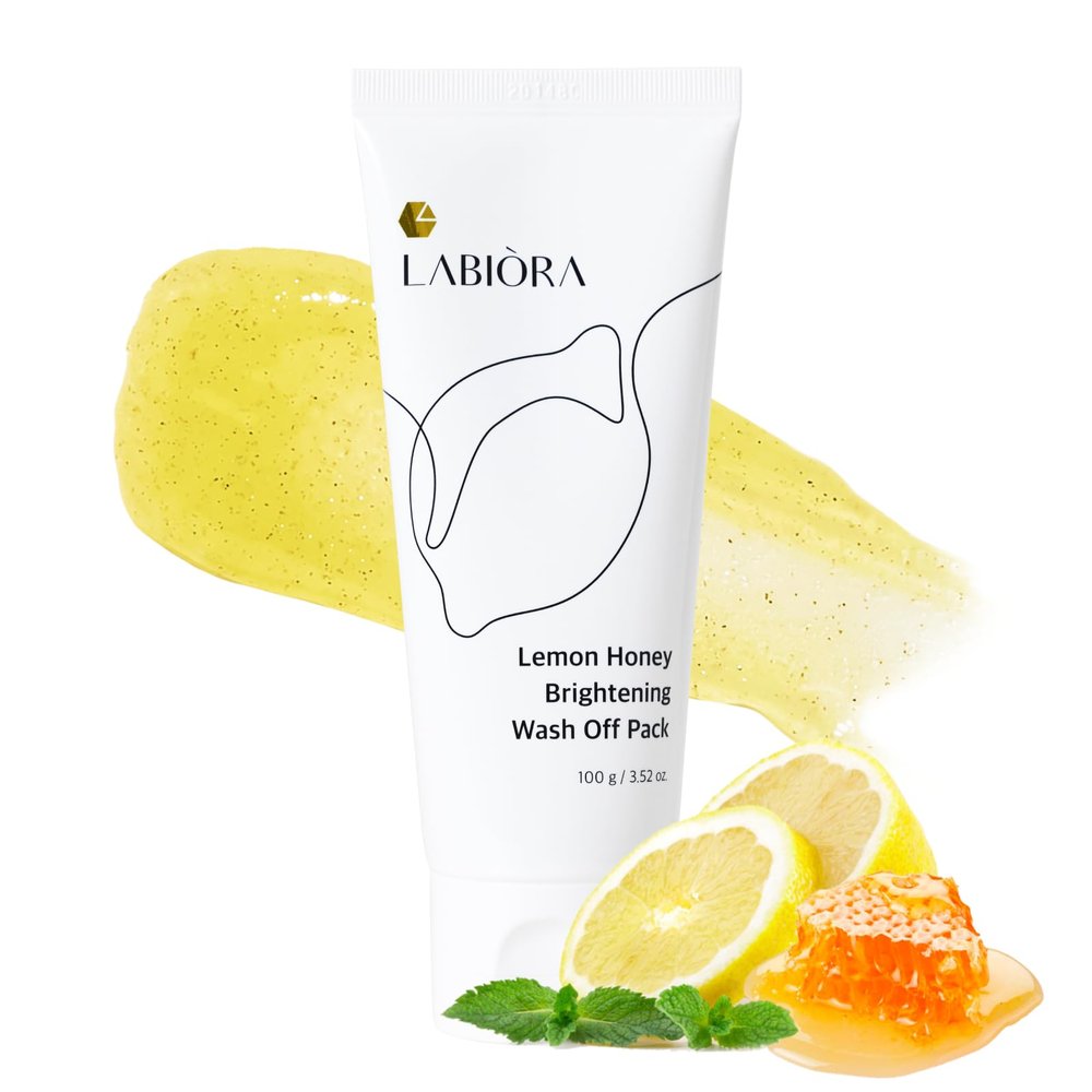 Labiora Lemon Honey Face Mask Wash-Off Pack & Scrub  5-Minute, Exfoliating, Hydrating, Gentle for Sensitive Skin, with Manuka Honey & Lemon Extract, 3.52 oz (100 g)