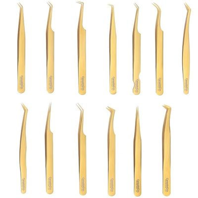 Swiss Quality Eyelash Extension Tweezers Russian Volume Golden Color Japanese Steel (45-Degree)