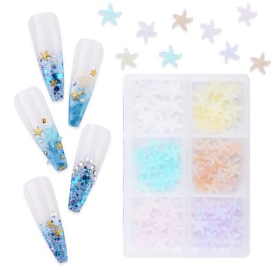 MEILINDS 120 Pcs 3D Nail Charms Summer Starfish Flatback Resin Charms, Mixed Candy Colors Ocean Design Accessories Nail Art Decorations Supplies for Women Nail Salon Home DIY Craft(6 Colors)