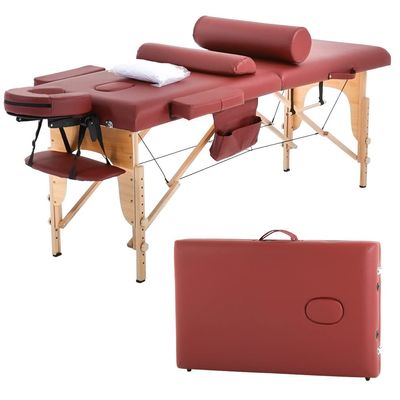 Haiput Wam Portable Massage Table Folding with Free Accessories, Wooden/Aluminum 84" Bed 2" Cushion 2/3 Section Massage Spa Bed,Height-Adjustable Salon Bed (Beech Sheet,Burgundy 2 Section)