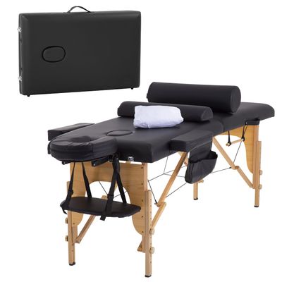 Haiput Wam Portable Massage Table Folding with Free Accessories, Wooden/Aluminum 84" Bed 2" Cushion 2/3 Section Massage Spa Bed,Height-Adjustable Salon Bed (Beech Sheet, Black 2 Section)