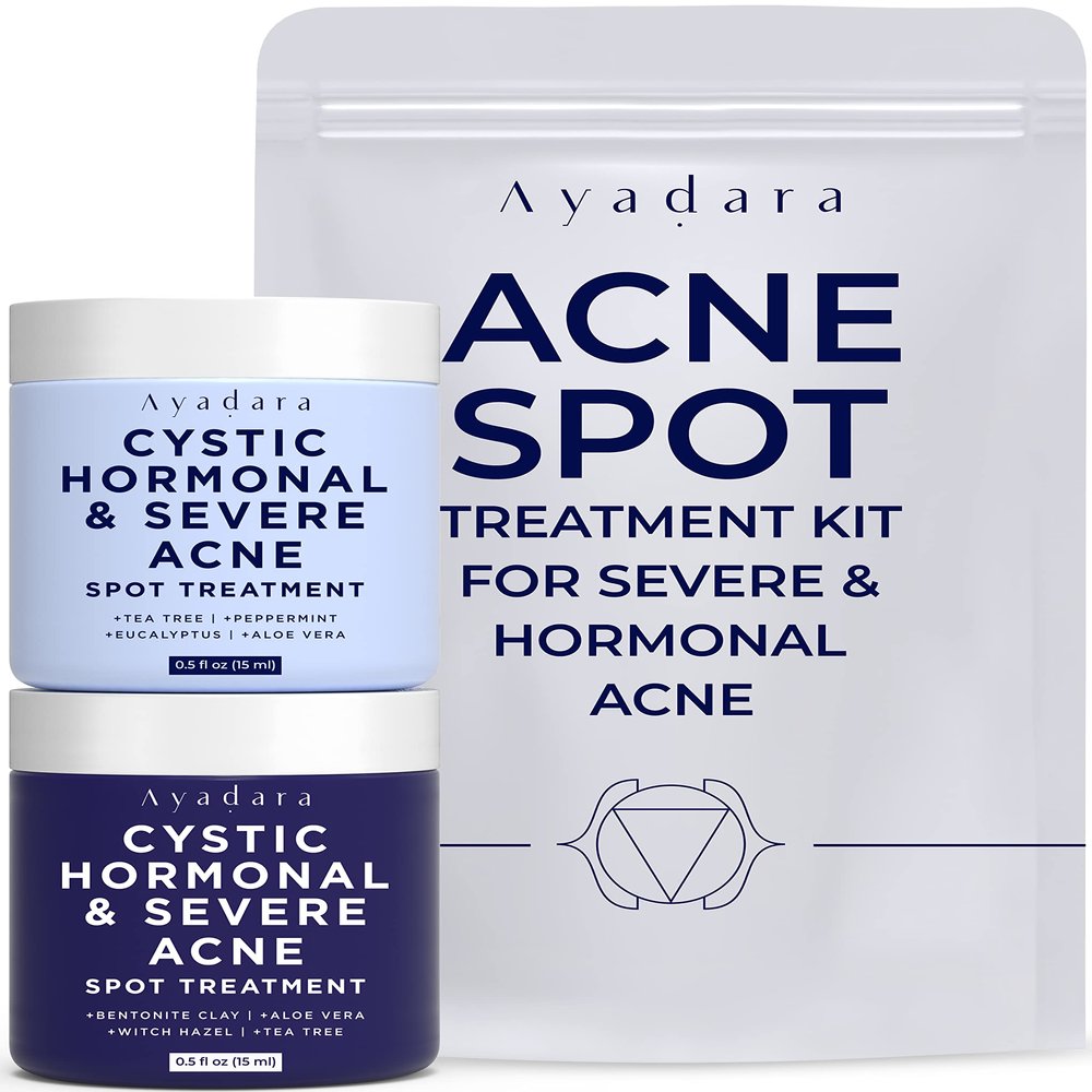 Ayadara Day & Night Cystic Acne Spot Care for Skin, Hormonal Acne Support for Daytime & Overnight, Cystic Acne Skin Balancing Formula for Face, Acne Cream with Tea Tree & Bentonite Clay, 90 Day Supply
