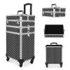 CAMORSA 3 In 1 Professional Rolling Makeup Train Case, Cosmetic Trolley Beauty Organizer Large Capacity with Keys, Makeup Train Case with Wheels Black view 1
