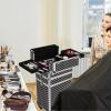 CAMORSA 3 In 1 Professional Rolling Makeup Train Case, Cosmetic Trolley Beauty Organizer Large Capacity with Keys, Makeup Train Case with Wheels Black view 4