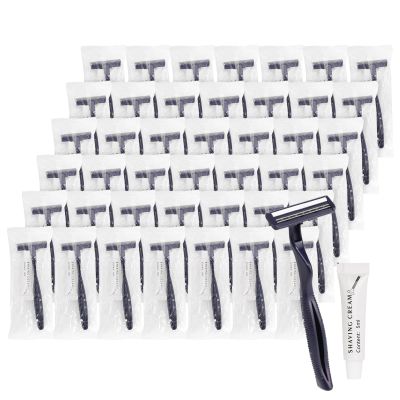 Disposable Razors in Bulk, Bulk Razors with Knife Cap, Individually Packaged Disposable Razors Bulk with Shaving Cream for Hotels, Shelters, Homeless, Nursing Homes, Charities, Black (30 pieces)