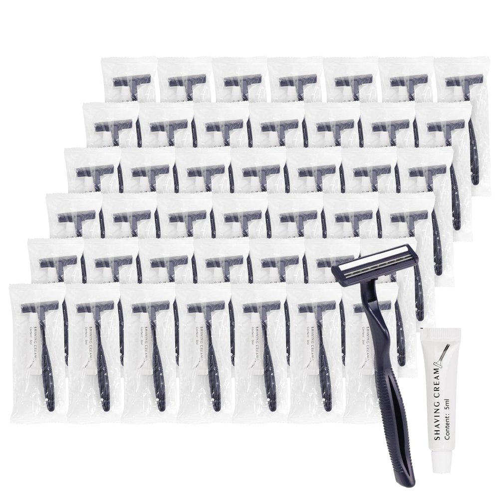 Disposable Razors in Bulk, Bulk Razors with Knife Cap, Individually Packaged Disposable Razors Bulk with Shaving Cream for Hotels, Shelters, Homeless, Nursing Homes, Charities, Black (30 pieces)