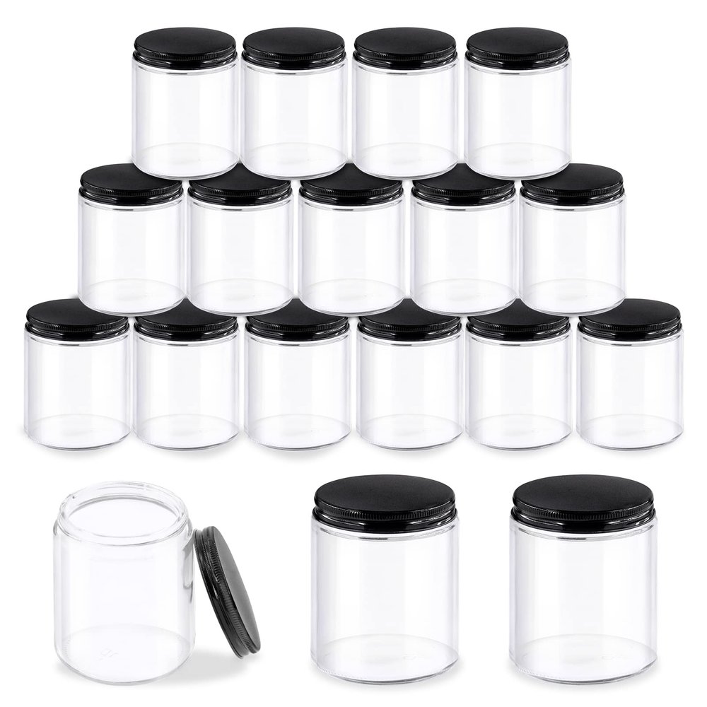 Glarks 8 Pack 8oz Glass Jars with Lids, Round Clear Glass Jars with Inner Liner and Black Lids for Storing Creams, Beauty Products, Cosmetic and Ointments