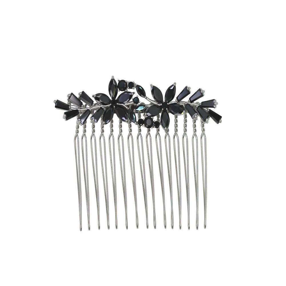 Faship Gorgeous Black CZ Crystal Floral Hair Comb