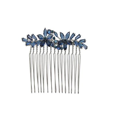Faship Gorgeous Dark Blue CZ Crystal Floral Hair Comb