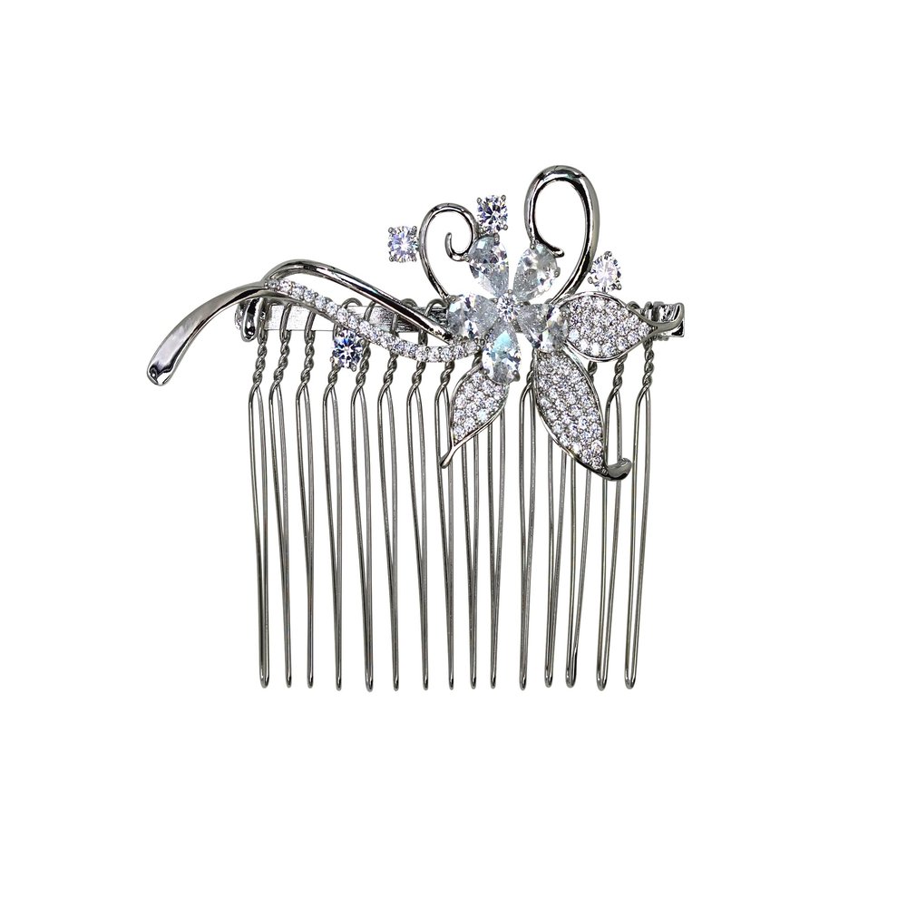 Faship Gorgeous Clear CZ Crystal Floral Hair Comb