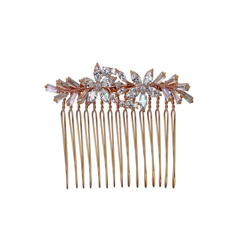 Faship Gorgeous Clear CZ Crystal Floral Hair Comb