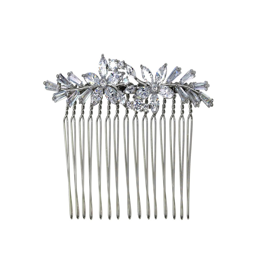 Faship Gorgeous Clear CZ Crystal Floral Hair Comb