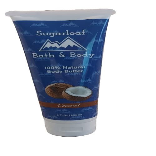 Sugarloaf Bath & Body. Our Whipped Body Butter is Made with 100% Pure/Raw Butters and Quality Ingredients. All Three Unrefined Coconut, Mango, and Shea Butters are used in this Formula; Formulated for Moisturizing, Hydrating, and Rich Ideal for Skin 