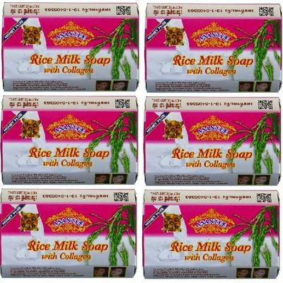 ASANTEE Rice Milk with Collagen and Honey Soap - Luxurious Body Soap for Soft, Clear, and Radiant Skin - Scent Long-Lasting (6-Packs)