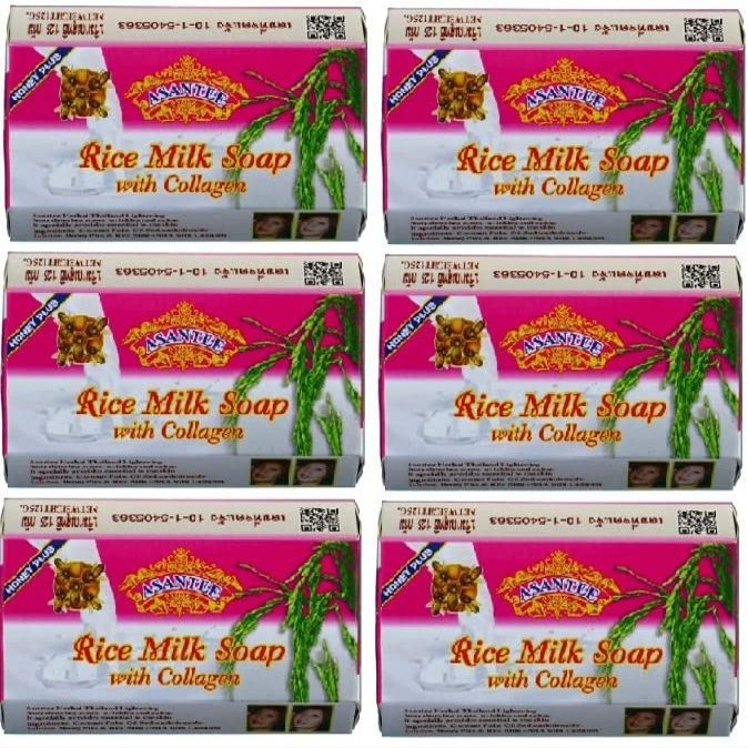 ASANTEE Rice Milk with Collagen and Honey Soap - Luxurious Body Soap for Soft, Clear, and Radiant Skin - Scent Long-Lasting (6-Packs)