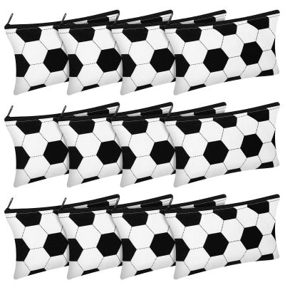 12 Pcs Soccer Makeup Bag Football Cosmetic Bag Pencil Case Bulk Girls Gift for Coach Travel Team Football Lovers Cosmetic Toiletry Pouch with Zipper Small Makeup Organizer Accessories(Soccer)