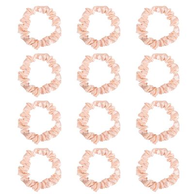 12Pcs Satin Hair Ties, Blush Silk Hair Scrunchies Skinny Hair Ties Ponytail Holder Pink Accessories Gift for Women Girls