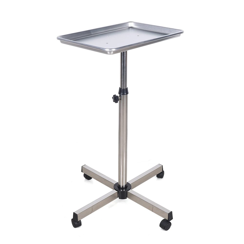 Salon Instrument Tray Adjustable Height Rolling Cart - Mobile Beauty Trolley with Wheels for Tattoo, Nail, Procedure Trays & Mayo Stand