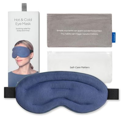 Ostrichpillow Hot & Cold Eye Mask - Clay Beads Hot Cold and Compression Therapy for Dark Circles, Eye Bags, Dry Eyes, Headaches, Migraines - Hook and Loop Closure 2 Protective Bags Included