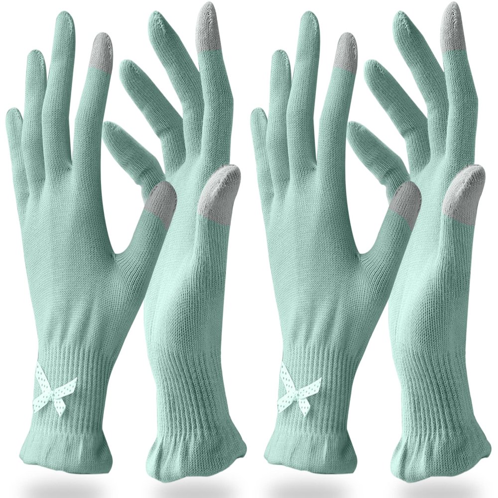Evridwear Beauty Cotton Gloves with Touchscreen Fingers for SPA, Eczema, Dry Hands, Hand Care, Day and Night Moisturizing, (2 Pair L/XL, Feather Weight Mint Green Color)