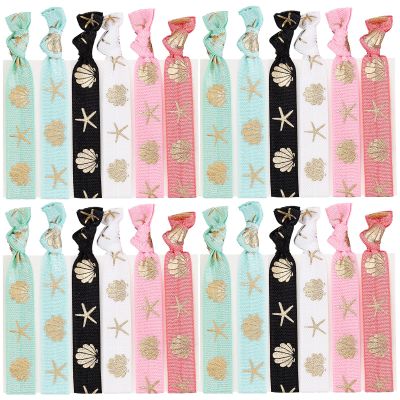 GORGECRAFT 24PCS Printed Glitter Hair Ties Knotted Elastics Ponytail Holders Ocean Theme No Crease Elastic Ribbon Band Ribbon Crease Free Hand Twist Bracelet Accessories for Women