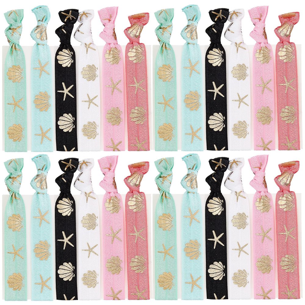 GORGECRAFT 24PCS Printed Glitter Hair Ties Knotted Elastics Ponytail Holders Ocean Theme No Crease Elastic Ribbon Band Ribbon Crease Free Hand Twist Bracelet Accessories for Women