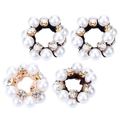 LALAFINA 4pcs Pearl Rhinestones Hair Ties Elastic Ponytail Holders Hairband Clips Hair Accessories for Girls Parties and Daily Life