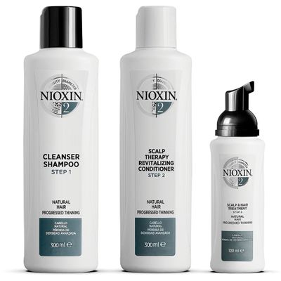 Nioxin Scalp + Hair Thickening System 2 Kit | For Natural-Hair with Progressed Thinning | Cleanse, Condition, & Treat | Boost Density with Niacinamide & Biotin | Bundle
