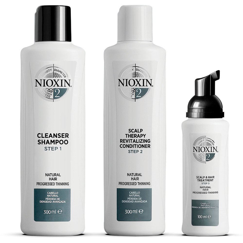 Nioxin Scalp + Hair Thickening System 2 Kit | For Natural-Hair with Progressed Thinning | Cleanse, Condition, & Treat | Boost Density with Niacinamide & Biotin | Bundle