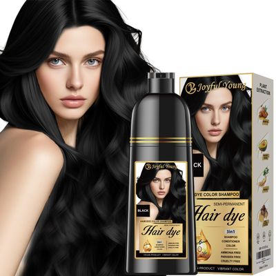 Joyful Young Herbal Hair Dye Shampoo 3-in-1 Vegan Color for Gray Hair - Ammonia-Free for Men & Women  Beard & Hair Coloring  Instant Gray Coverage Champ Para Canas Mujer & Hombre (BLACK)