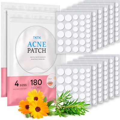 TKTK Hydrocolloid Acne Patches, Pimple Patches for Face with Tea Tree & Calendula Oil - 4 Sizes Clear Cover Stickers, Invisible for Day & Night Use (360 Count)
