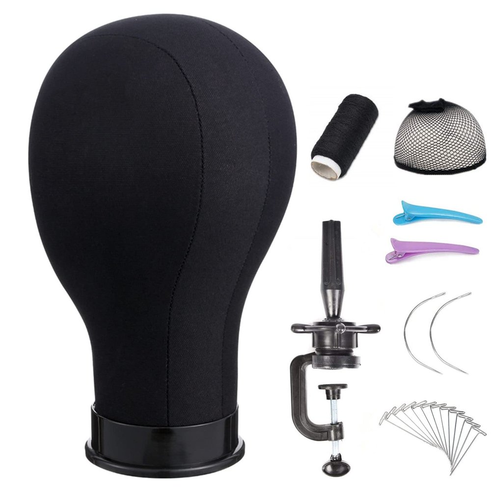 lucicass Wig Head 22Inch Canvas Block Head Wig Stand with Mannequin Head for Making Wigs Display Styling