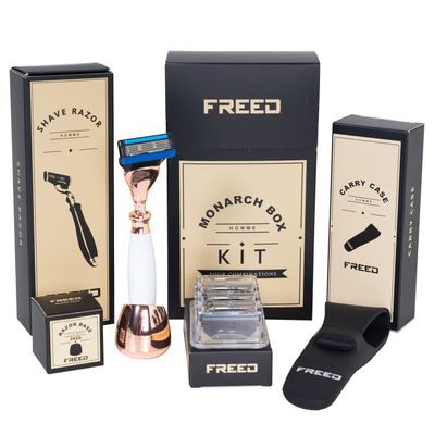 Rose Gold Monarch 4-Piece 5-Blade Razor Shaving Set Men's Safety Razor Grooming Gift Set with Alloy material handle Shaving for Gentleman,Best Father's Day Gift from Taiwan