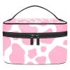 ALIREA LORVIES Cow Skin Print Pink Cosmetic Bag Canvas Travel Toiletry Bag Top Handle Single Layer Makeup Bag Organizer Multi-function Cosmetic Case for Women view 1