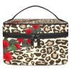 ALIREA LORVIES Leopard Print and Red Roses Cosmetic Bag Canvas Travel Toiletry Bag Top Handle Single Layer Makeup Bag Organizer Multi-function Cosmetic Case for Women view 1