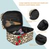ALIREA LORVIES Leopard Print and Red Roses Cosmetic Bag Canvas Travel Toiletry Bag Top Handle Single Layer Makeup Bag Organizer Multi-function Cosmetic Case for Women view 4