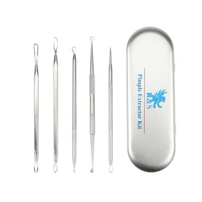 MUJGAN | Blackhead Remover Set Made of Stainless Steel 5 Piece Set Comedone Extractor for Clear Skin | Pimple Remover Tool | Silver Case