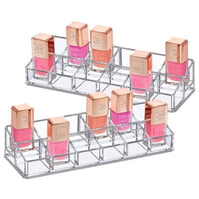 Amazing Abby - Glamour - 2-Pack 12-Slot Acrylic Nail Polish Organizer, Lipstick Holder, Lip Gloss Organizer, Cosmetic Storage Display, Perfect Storage Solution for Drawer, Vanity, Bathroom, and More
