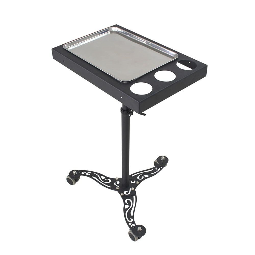 TATARTIST Tattoo Tray Cart Stainless Steel Salon Tray on Wheels Tattoo Rolling Tray Station Adjustable Height Storage Utility Cart for Clinic Spa Tattoo Rolling Tray (Black)